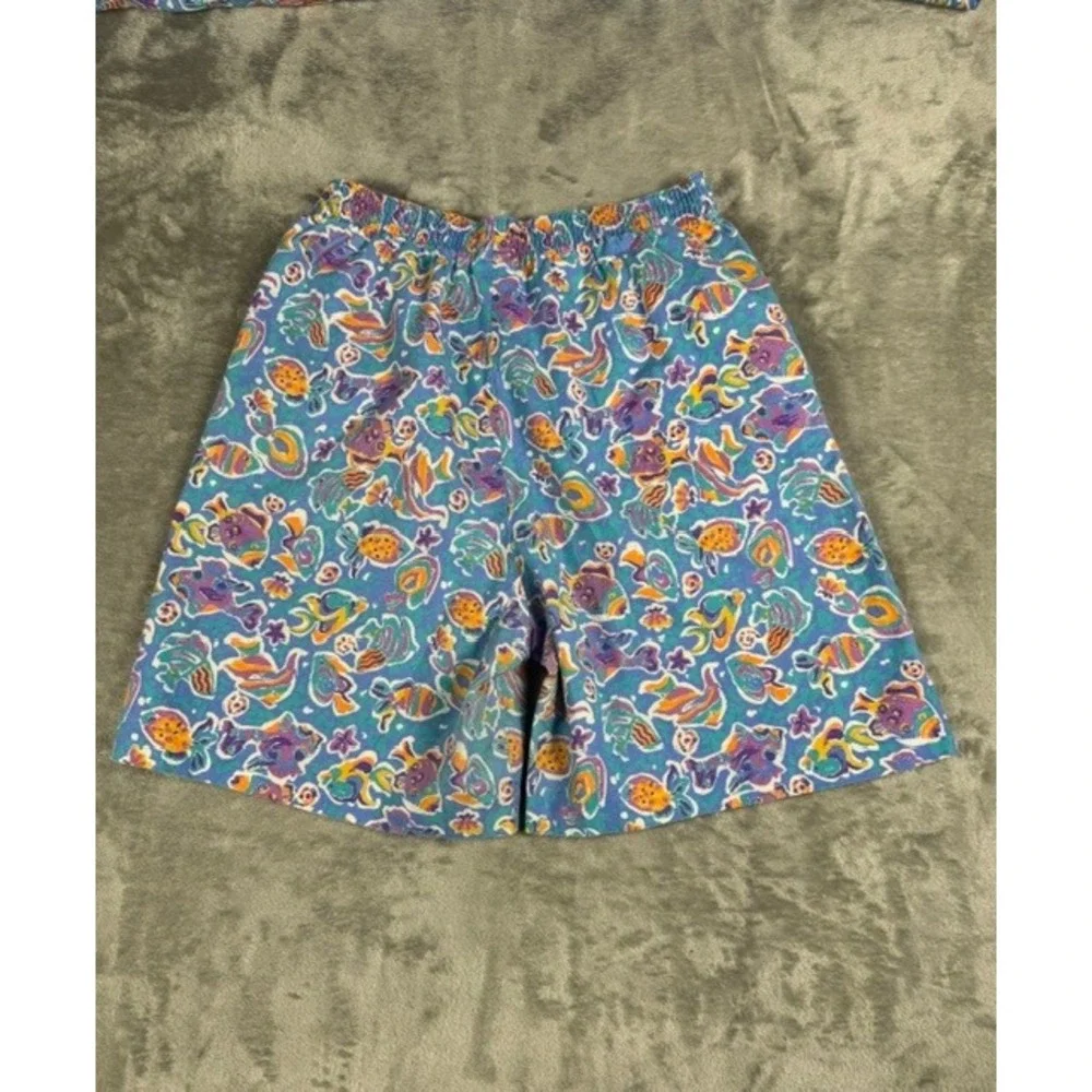 Jantzen Shirt/Short Set Women's 14 Blue Tropical Fish Print Vintage 2 Piece